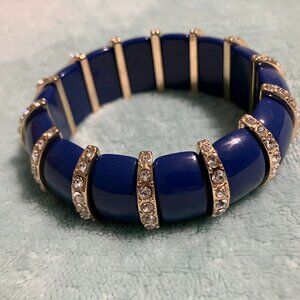 RARE Bob Mackie Cobalt Blue Lucite Stretch Bracelet w/Gold & Rhinestone accents
